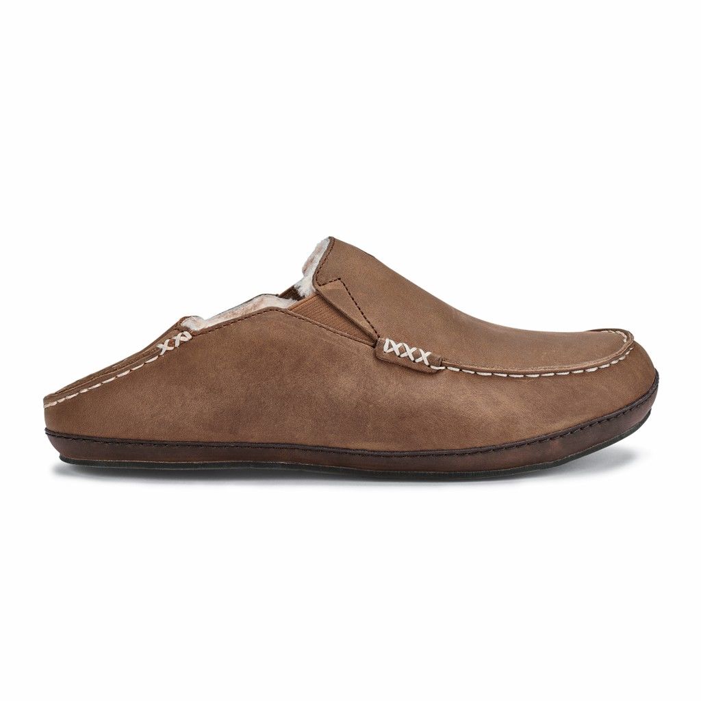 Olukai Men's Moloa Slipper - Toffee / Dark Wood US635-704